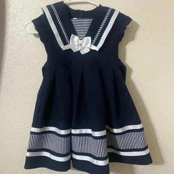 Jessica Ann Navy & White Sailor  Nautical Dress for Girls - Picture 1 of 5